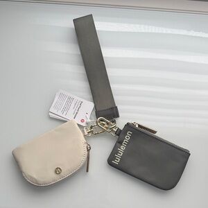 lululemon Dual Pouch Wristlet Keychain in Sage Green and Cream